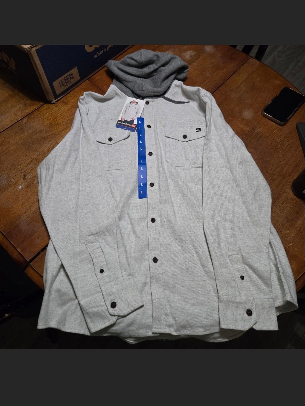 Quiksilver Light Gray Hooded Shirt Jacket